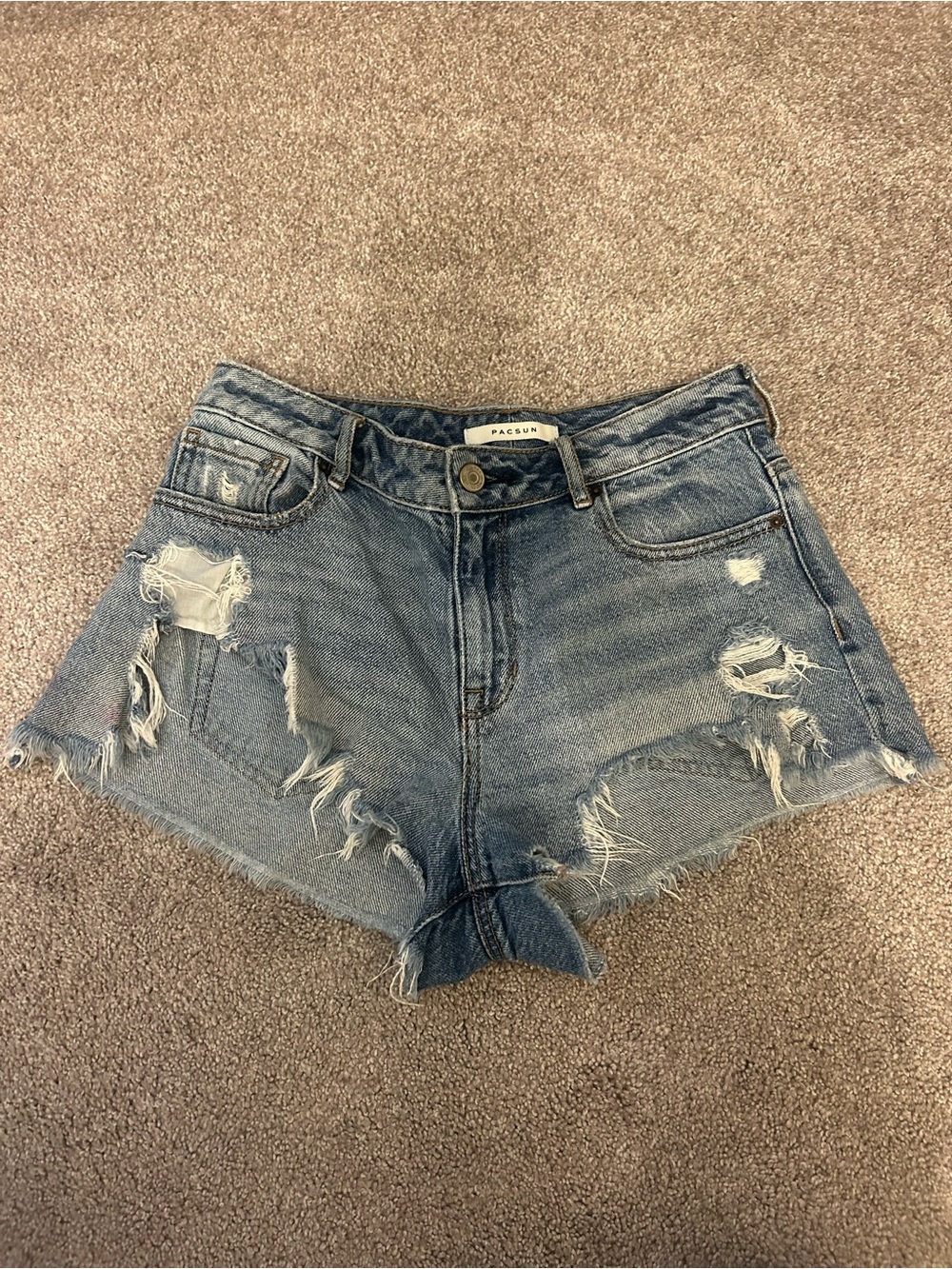 PacSun Women's Distressed High-Rise Denim Shorts - Light Blue Wash